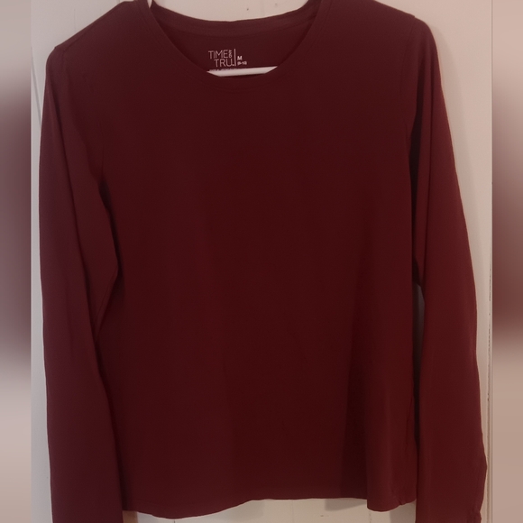 Time And Tru Long Sleeve Tees Set Of 2 Pink and Maroon - Picture 4 of 5